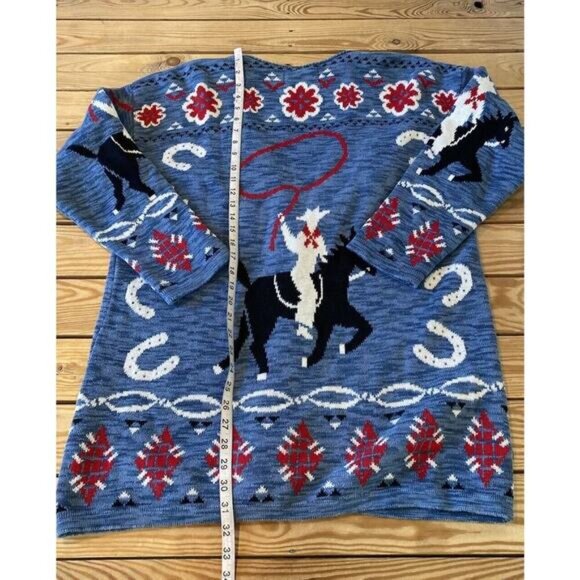 Vintage Delia Mckain Horse Button Up Knitted Cardigan Sweater Size Medium Blue - Picture 5 of 7